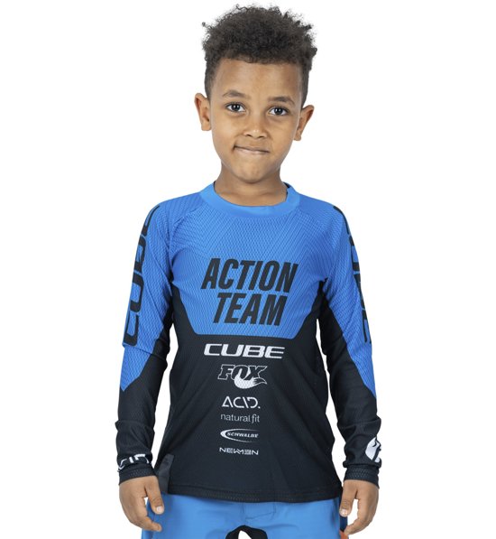 langarm Radtrikot MTB - Cube Junior X Kinder - Actionteam