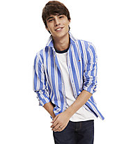 Tommy Jeans Stretch Popeline Stripe - camicia a maniche lunghe - uomo, Light Blue/white