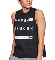 Under Armour Linear Wordmark Muscle - top fitness - donna, Black/White